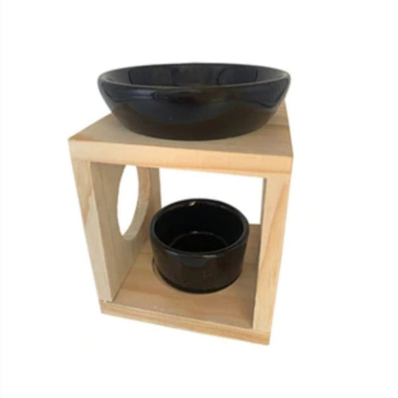 Black & White Ceramic Wax Warmer With Timber Stand